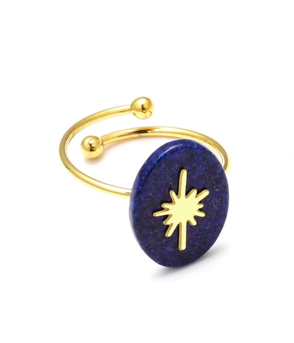 Anillo abierto dorado con detalle estrella y piedra ovalada