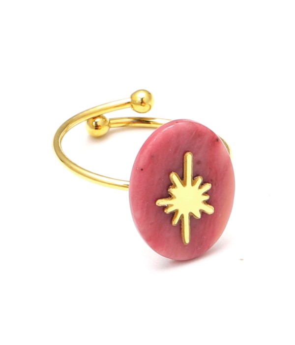 Anillo abierto dorado con detalle estrella y piedra ovalada