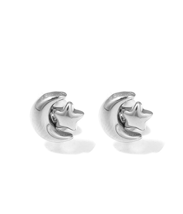 Pendientes plateados con luna y estrella