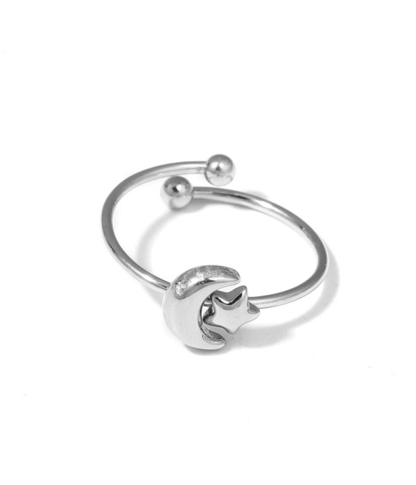 Anillo plateado con luna y estrella