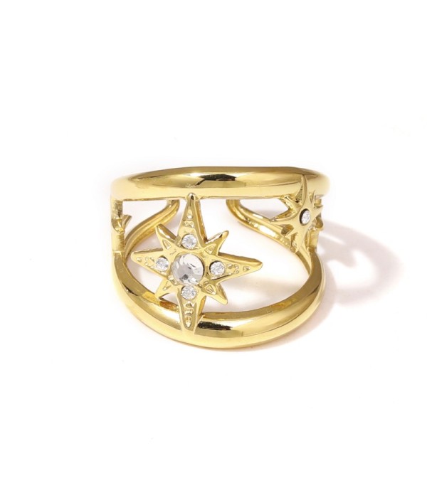 Anillo dorado de estrella de ocho puntas y circonitas