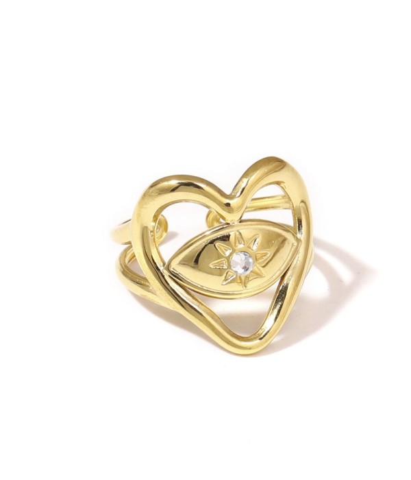 Anillo dorado de corazón con circonita