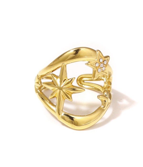 Anillo dorado con estrellas y circonitas