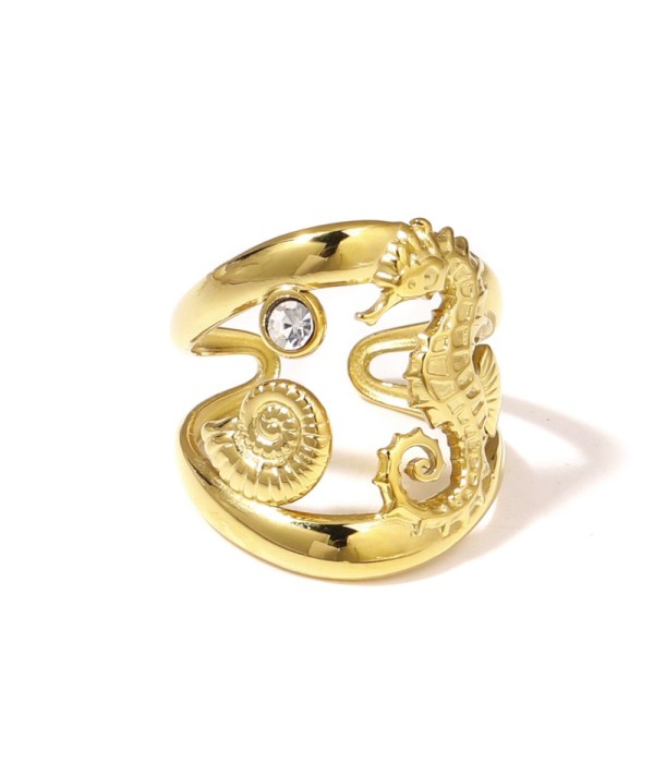 Anillo dorado marino con circonita