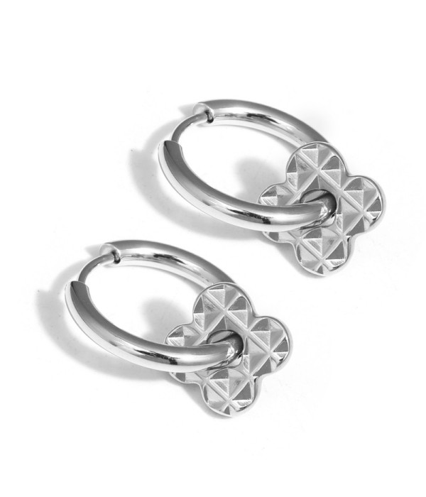 Pendientes de aro con colgante de trébol de...