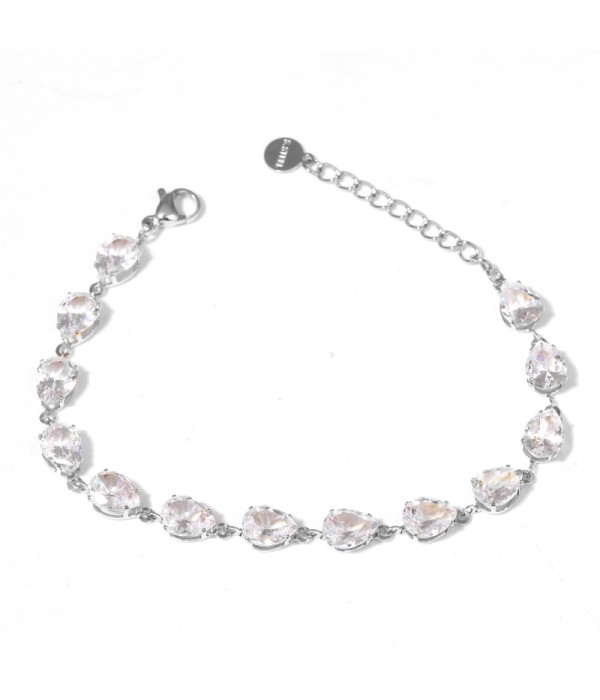 Pulsera plateada con circonitas en forma de gota