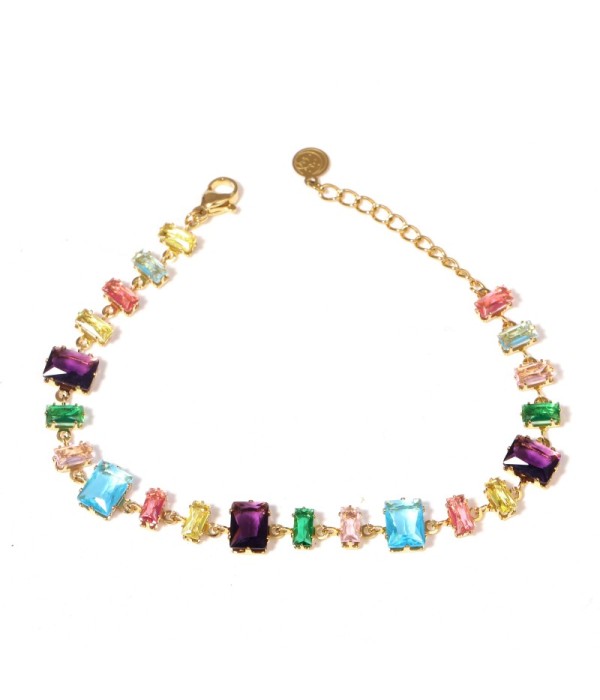 Pulsera dorada con circonitas rectangulares de colores