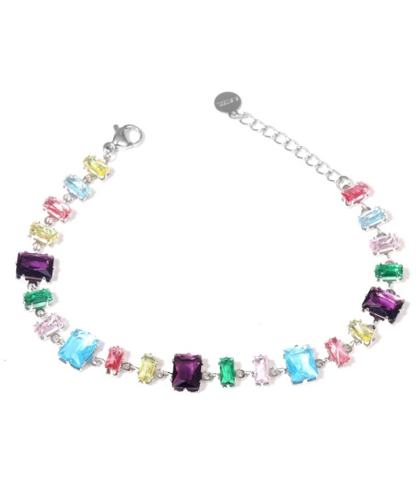 Pulsera plateada con circonitas rectangulares...
