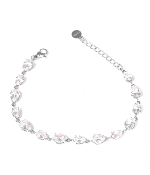 Pulsera plateada con circonitas en forma de gota de...
