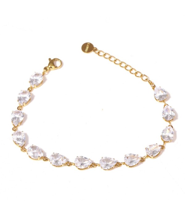 Pulsera dorada con circonitas en forma de gota de tamaños diferentes