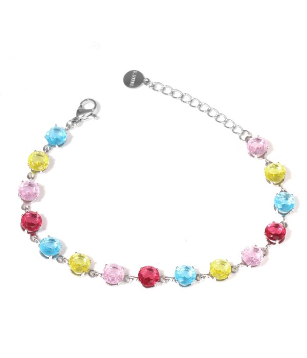 Pulsera plateada con circonitas redondas de colores