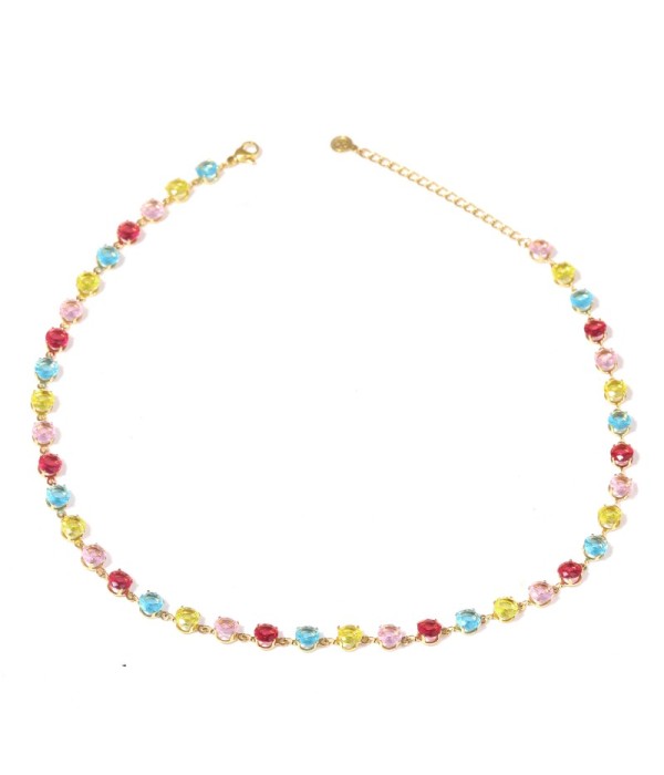 Collar dorado con circonitas redondas de colores
