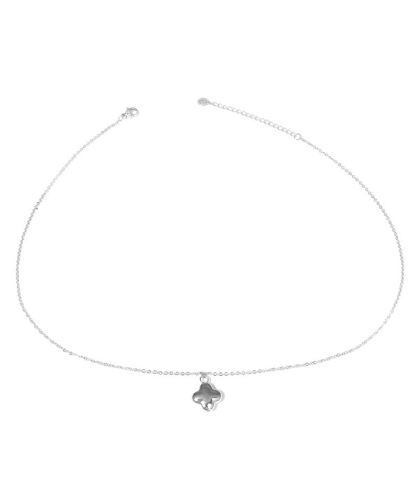 Collar plateado con colgante de trébol de...
