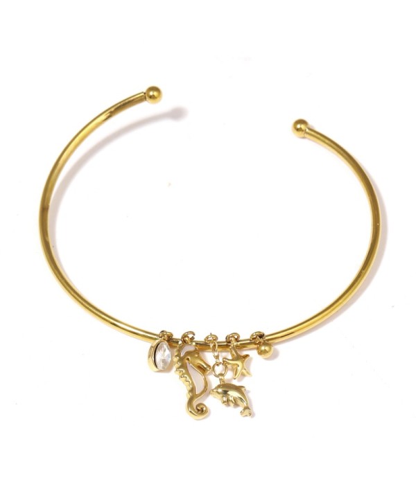 Pulsera rígida dorada con colgantes marinos y...