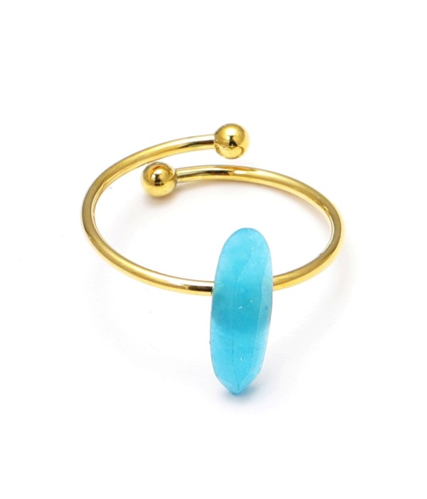 Anillo abierto dorado con piedra de colores