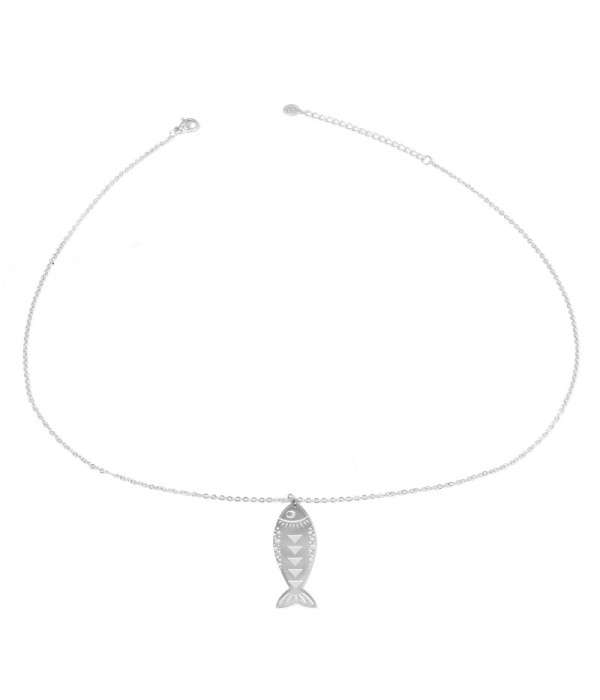 Collar plateado con colgantes de pez de grabado...