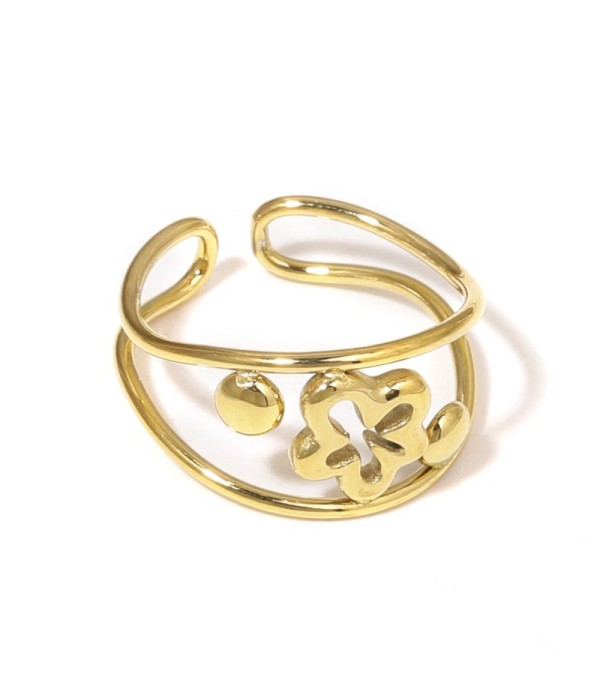 Anillo dorado con flor y círculos