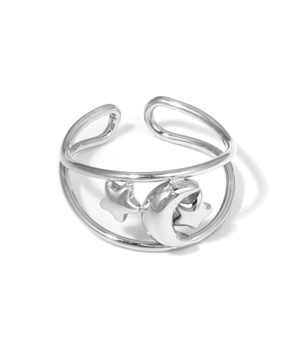 Anillo plateado con luna y estrellas