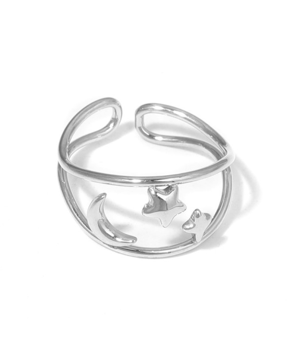 Anillo plateado con luna y estrellas