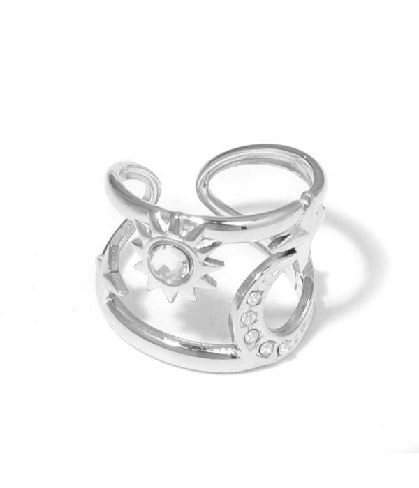 Anillo plateado con sol, luna, estrellas y circonitas