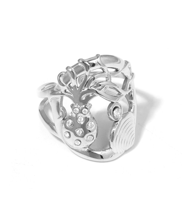 Anillo plateado con medusa, concha y circonitas