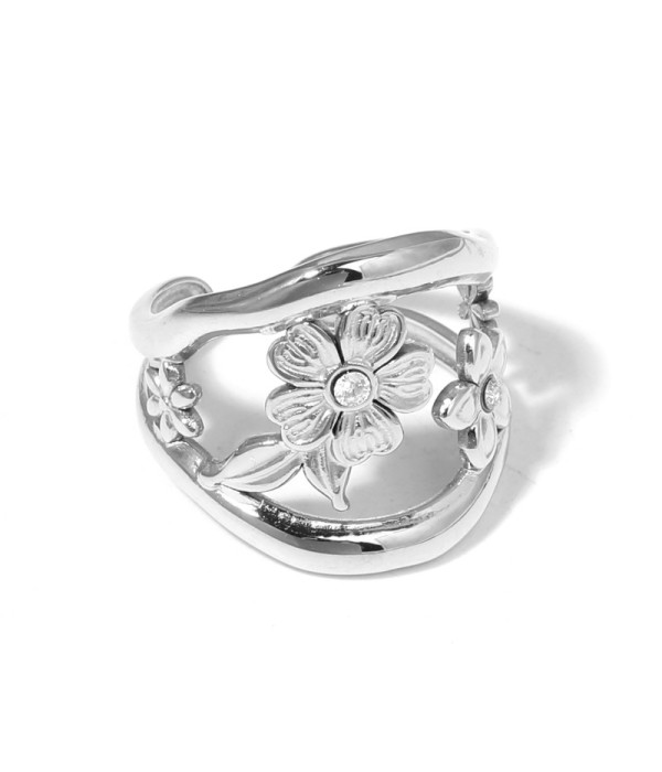 Anillo plateado con flores y circonitas