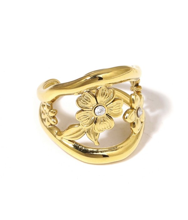 Anillo dorado con flores y circonitas