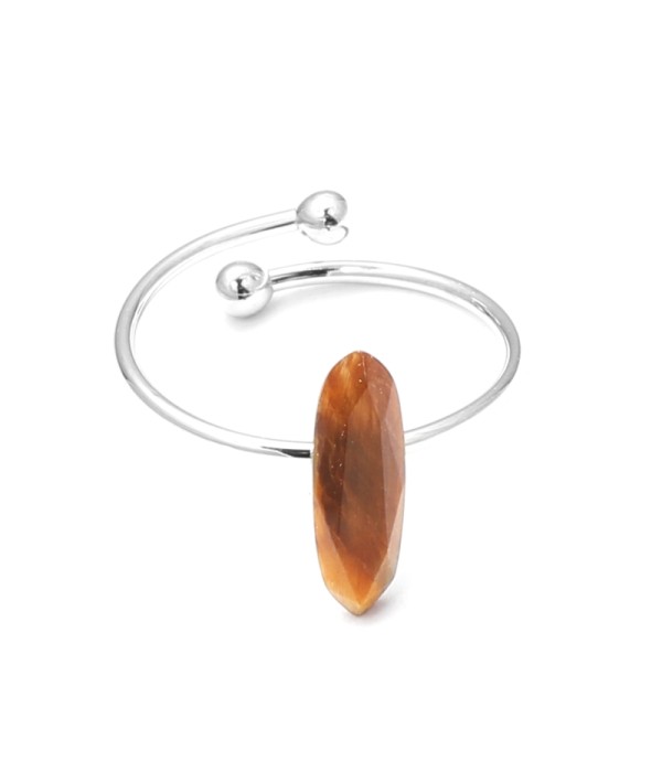 Anillo abierto plateado con piedra de colores