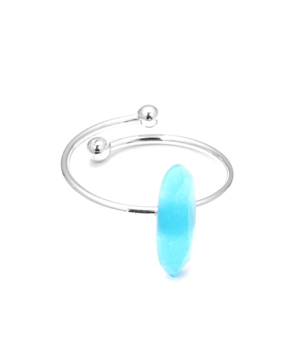 Anillo abierto plateado con piedra de colores