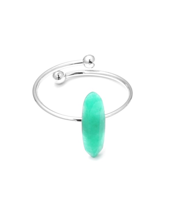 Anillo abierto plateado con piedra de colores