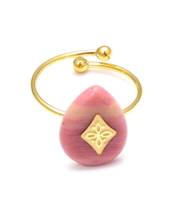 Anillo abierto dorado con detalle rombo y piedra gota de agua