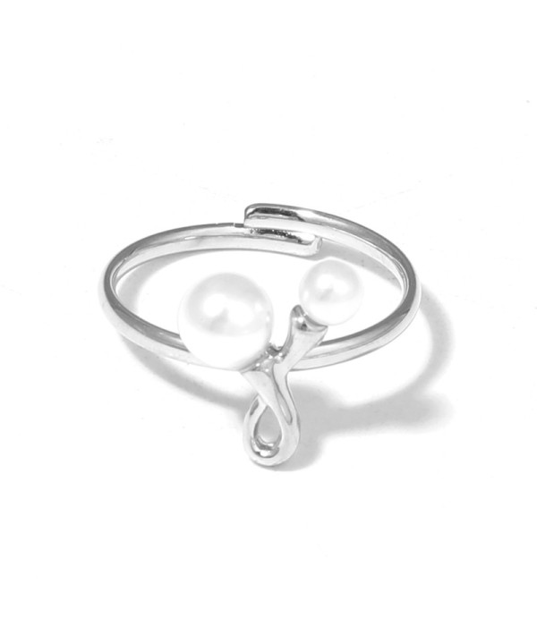Anillo con línea curva y perlas 2