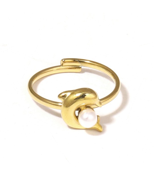 Anillo con diseño de delfín y perla