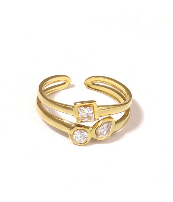 Anillo abierto con circonitas geométricas