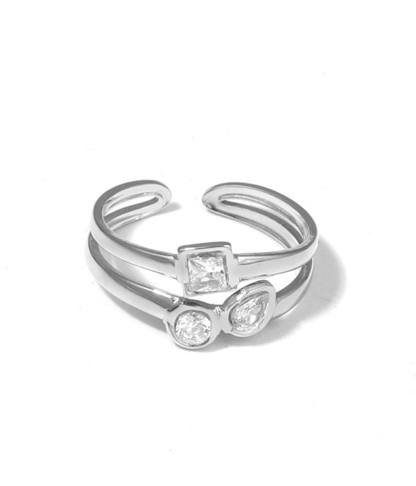Anillo abierto con circonitas geométricas 2