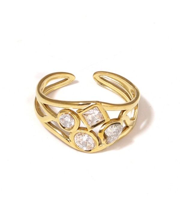 Anillo abierto con circonitas de varias formas
