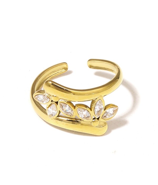Anillo abierto con circonitas en forma de hoja