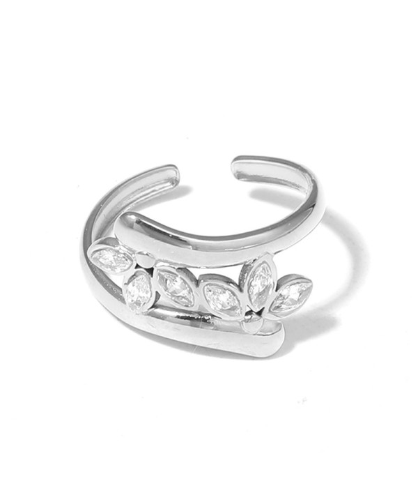 Anillo abierto con circonitas en forma de hoja