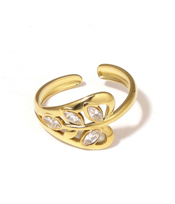 Anillo abierto con motivo de hoja y circonitas