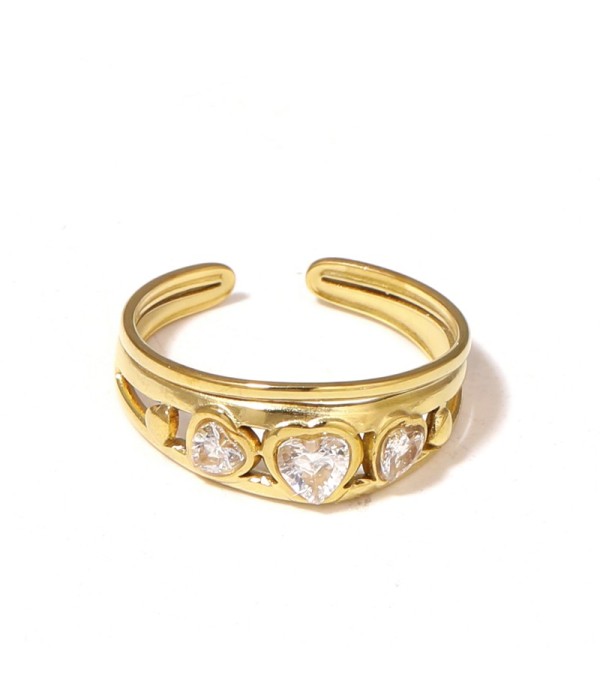 Anillo abierto con circonitas en forma de corazón