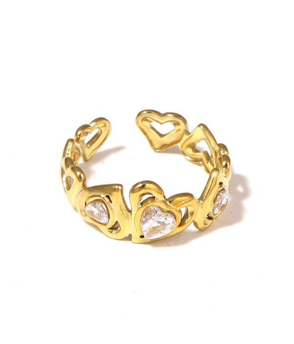 Anillo abierto con diseño de corazones y...