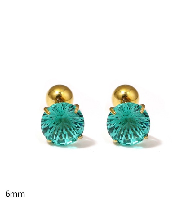 Pendientes dorados con circonitas redondas multicolores y cierre de rosca(6mm)