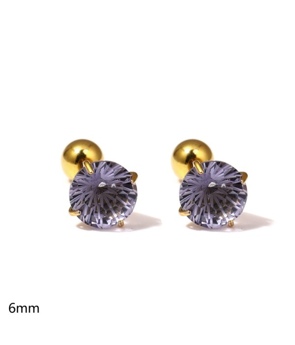 Pendientes dorados con circonitas redondas multicolores y cierre de rosca(6mm)