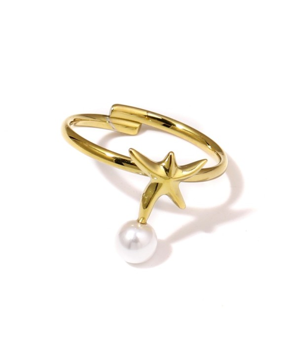 Anillo de estrella de mar con perla
