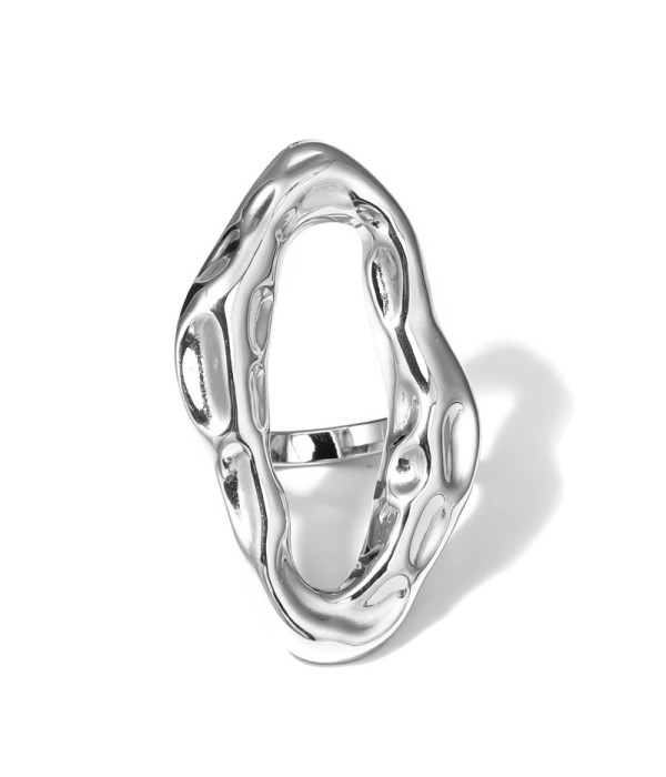Anillo con diseño de óvalo irregular calado y textura... 2