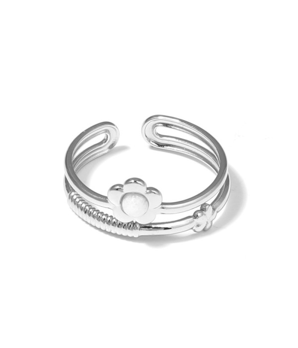 Anillo plateado con flor y piedra 2