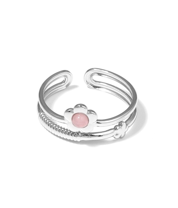 Anillo plateado con flor y piedra