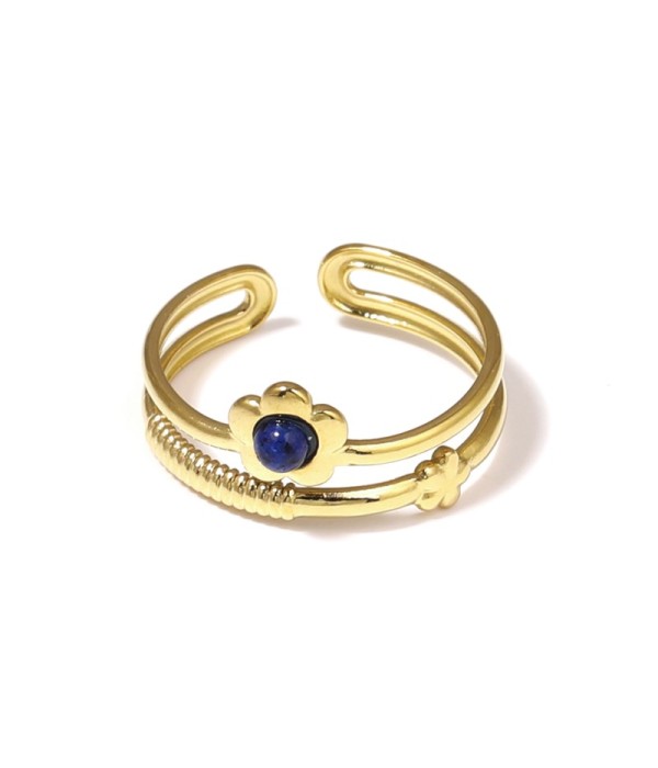Anillo dorado con flor y piedra