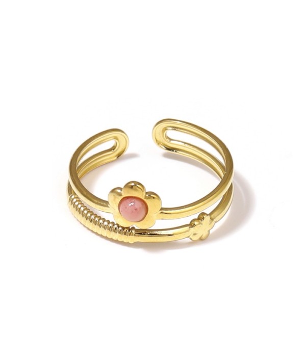 Anillo dorado con flor y piedra