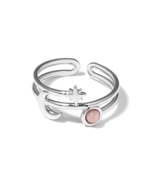 Anillo plateado con luna, estrella y piedra
